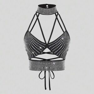 SHEIN Black Studded Crop Top